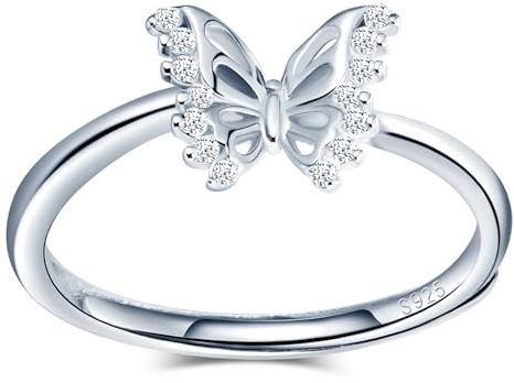 MICMIF Bandring Schmetterling 925 Sterling Silber Ringe für Damen Frauen Mädchen Einstellbare Ring Zirkonia Schmetterling Silberringe Schmuck