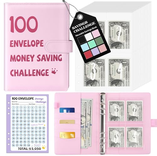 100 Envelopes Money Saving Challenge Binder, A5 Savings Challenges Book with Envelopes & Reusable Tracker, Savings Binder - Save $5050 in Fun & Motivating Way, A5 Envelope Challenge Binder Kit