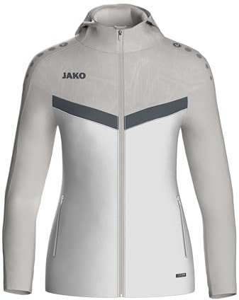 JAKO ICONIC Kapuzenjacke Gr. 38 Weiß/Soft Grey/Anthra Light - Zipper Hoodie Damen, Bequeme Sweatjacke mit Keep Dry Funktion aus 100% recyceltem Polyester