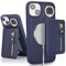 SailorTech iPhone 15 Phone Leather Case with Credit Card Holder Magsafe, iPhone 15 Case Ring Stand with Kickstand Card Slots Wallet Detachable 2-in-1 Zipper Case - Navy Blue