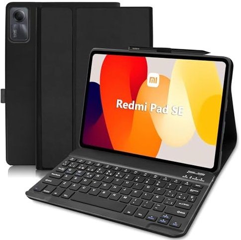 COEZFE Funda con Teclado para Xiaomi Redmi Pad SE 11”, Español Ñ Teclado Bluetooth Magnético para Redmi Pad SE, Funda Teclado para Xiaomi Redmi Pad SE 11 Pulgadas 2023, Negro