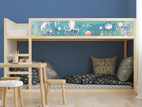 Aufkleber passend für Ikea KURA Bett Sticker Kinderzimmer Unterwasserwelt Ozean Spielzimmer Deko Bettaufkleber KB3036 (FrontSticker 1tlg.)