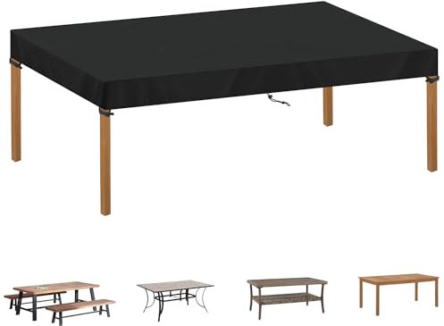 SIMPHAUS Abdeckung Gartentisch 220x100x15cm Abdeckung für Tischplatte Abdeckung für Gartenmöbel Wasserdicht Abdeckplane Gartentisch Winddicht Abdeckplane für Tisch UV-Beständiges 420D Oxford Gewebe