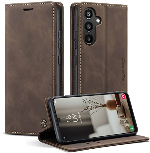 Cracedily Coque pour Samsung Galaxy A34 5G Case, Etui Protection Housse Premium en Cuir PU,Etui à Rabat Pochette de Portefeuille Étui pour Samsung Galaxy A34 5G - Café