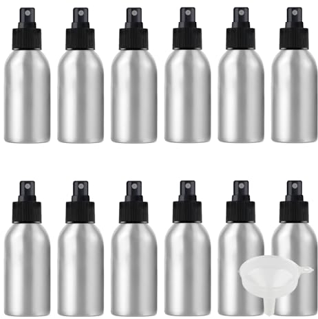 YANCAER 24 pièces 100ml Portable Vide Flacon Aluminium flacons avec Bouchon Noir Pompe Spray Vaporisateur Bouteille Per l'eau l'alcool Cosmétique Voyage