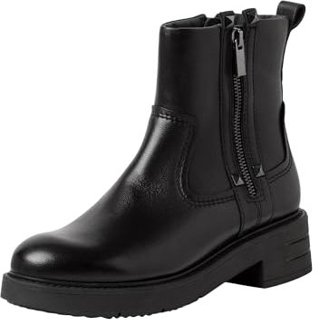 MARCO TOZZI Damen Stiefeletten mit Absatz aus Leder mit Reißverschluss, Schwarz (Black), 39 EU