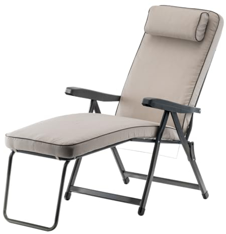 Tomaino - Sedia Sdraio Imbottita Per Interno ed Esterno - Poltrona Reclinabile Per un Perfetto Relax - Comoda e Pieghevole Ideale in Casa, Giardino, Terrazzo (Con Piedino, Ecrù)