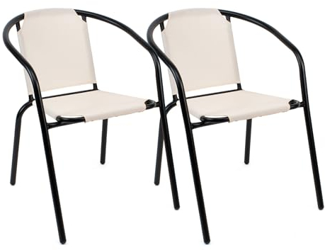THE SECRET HOME - Pack de 2 Sillas en Lona para Jardín - Silla de Acero Apilable - Asiento de Exterior para Balcón, Terraza y Jardín con Asiento de Tela (Beige)
