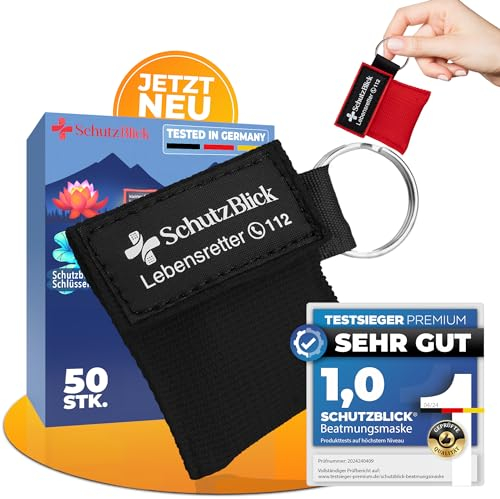 Schutzblick® Beatmungsmaske Erste Hilfe - 50er Set - Schlüsselanhänger - Mund zu Mund Beatmung Schutz - Beatmungstuch