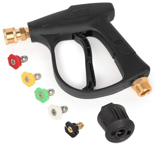 Aolawco High Pressure Washer Gun with M22 14MM Fitting Hose Connector and 5 Nozzles, 1/4'' Quick Connector & Adapter Car Wash Gun 4350PSI for Karcher K1-K7