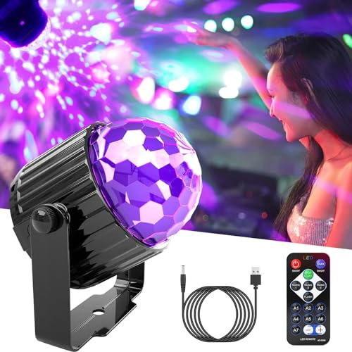Party UV Light, USB 6W Black LED Disco Ball, 7 Modes Stage Light With Remote Control, USB Powered for Wedding, Party, Kids Birthday, Family Gathering, Christmas