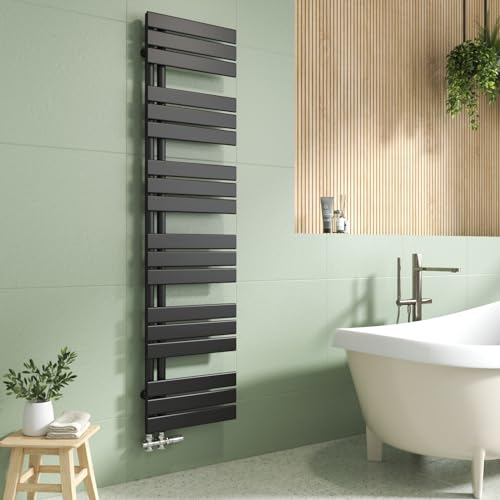 EMKE Handtuchheizkörper Seitenanschluss 1599x400 mm, Badheizkörper Handtuchhalter Handtuchwärmer Handtuchtrockner Badezimmer Heizkörper Flach Handtuchheizung Schwarz 684W