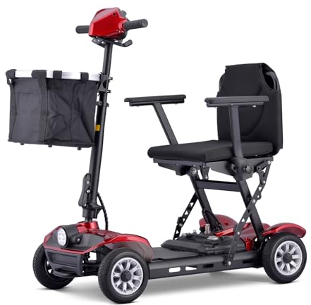 Scooter De Movilidad Eléctrica De 4 Ruedas,Scooter De Movilidad Para Adultos,Sillas De Ruedas Plegables Para Adultos Livianos,Silla De Ruedas Eléctrica,Con Cargador Y Canasta Incluidos red