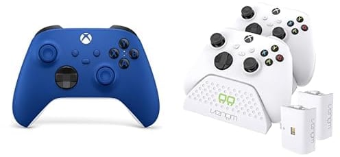 Xbox Wireless Controller - Shock Blue | Color Azul+Venom Base de carga doble con 2 paquetes de baterías recargables - blanco Series X y S One