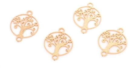 Vintageparts Lot de 4 connecteurs avec arbre de vie en laiton plaqué or clair 14,5 mm pour fabrication de bijoux et bracelets