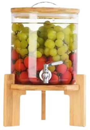 Kaltwasserkessel mit Wasserhahn, Glas Großraum-Obstteefass Weintopf Wohnzimmer Weinfass Enzymfass,5L