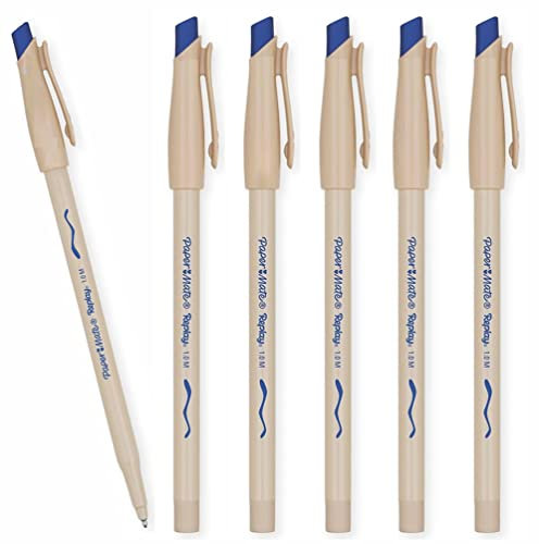 6 x Paper Mate Replay Ballpoint Pens - Write & Erase with Integrated Eraser | Pressurized Ink Cartridge Writes at Every Angle | Medium Point Nib - Blue Colour