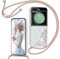 TUUTPU Coque pour Samsung Galaxy Z Flip 6 avec Cordon, Paillette Liquide Étui pour Téléphone avec Lanière, Transparent Silicone Collier Réglable Protection Housse Portable Lanyard Case, Or Rose