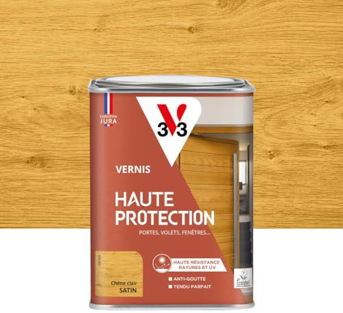 V33 Vernis bois extérieur Chêne clair satin - Haute Protection - Haute résistance rayures et UV - Anti-goutte et tendu bon - Ecolabel - 1L