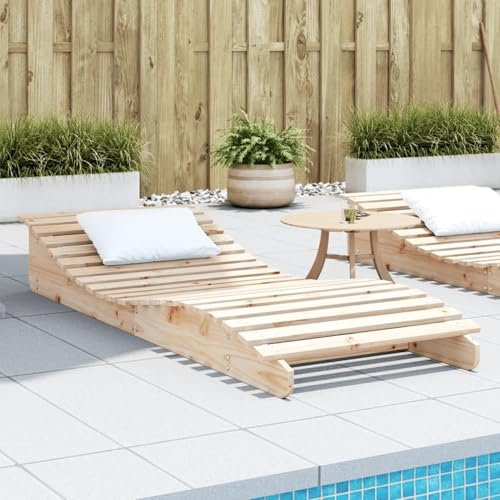 Cinyiqo Tumbona de Madera Maciza de Pino 205x80x31,5 cm, Tumbonas Jardin Exterior, Tumbona Playa, Tumbona Reclinable, Tumbona Piscina, Muebles Terraza - 832584