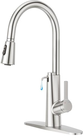 CREA 2-in-1-Küchenarmaturen mit Seifenspender, eingebauter und herausziehbarer Sprüher, Einhebelstange, Spültischarmatur, 1 Loch, Waschküche, kommerzieller Wasserhahn, gebürsteter Nickel-Edelstahl