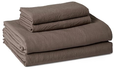 Amazon Basics Breathable, Ultra Soft Brushed Microfiber Sheet Set with Elastic Band, Oeko-TEX Certified, Machine Washable, 4-Piece, King, Brown