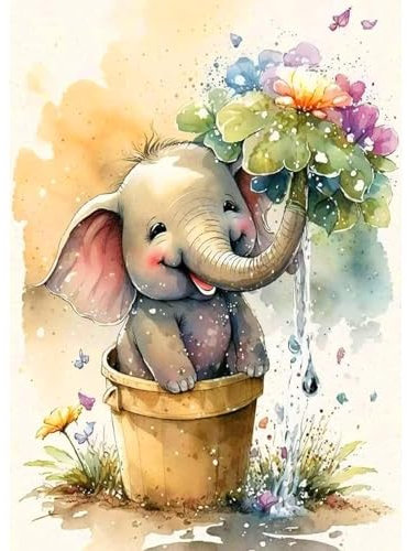 Jawecci Diamond Painting Erwachsene, 5D Elefant Diamant Painting Bilder Erwachsene Anfänger, DIY Runde Steine Tier Diamant Kunst Set Diamant Malerei Kinder für Home Dekor 30x40cm