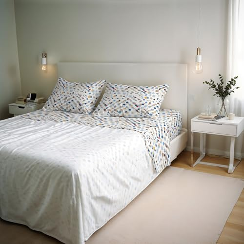 River Cotton Double Bed Sheet Set, Made in Italy – Complete Bed Set, Fitted Sheet, Top Sheet 240 x 300 cm and 2 Pillowcases with Inner Flap (Double, Tarim)