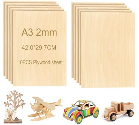 DeJivsin 10pcs Basswood Sheets A3, Balsa Wood Sheets, Plywood Sheets 420x300*2mm, Unfinished Plywood Board for Crafts, Crafts Painting for Crafts, DIY, Wood Engraving, Laser Projects