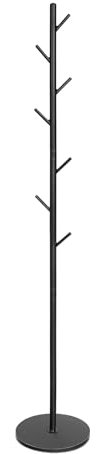Garderobenständer Schwarz Metall, Kleiderständer Stabil, Sockel aus Marmor, mit 7 Haken, Höhenverstellbar, Garderobe für Mäntel, Jacken, Mützen, Schals, Taschen, 170cm