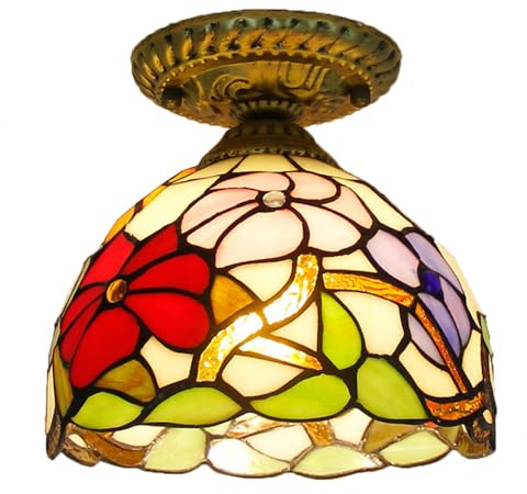 Chao Zan Style Ceiling Light Stained Retro Stained Glass Bowl Shade Ceiling Lamp, Metal Decoration Hallway Ceiling Lighting Fixtures Lamps Flush Mount Antique Design Handcrafted (C)