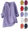 Camicia da donna in mussola, oversize, taglie forti, con tasche, larga, in lino, con scollo a V, a maniche lunghe, estiva, Aaa-lilla, L