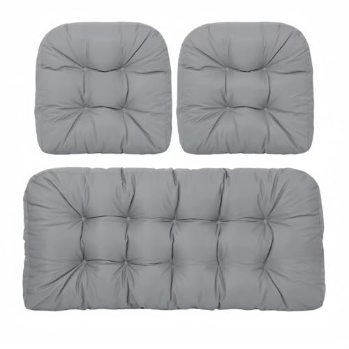 Waterproof 3-Piece Garden Chair Cushions Set - Outdoor Seat & Backrest Pads for Rattan Furniture, Patio Swing & Bench - Weather Resistant Replacement Cushions for Patio Garden Furniture (Light Grey)