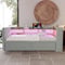 KEFURNI Polsterbett, Ausziehbares Schlafsofa(90/180x190cm), Einzelbett mit LED und USB-Ladefunktion, Metallbett mit Stauraum und Blechrahmen, Multifunktionsbett (Hellgrau)
