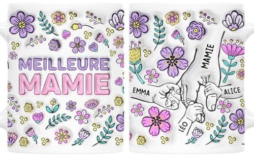 Cadeau Plus Mug Personnalisé Prénom - Grand-Mère - Mamie - Fleur Violette - Cadeau Personnalisé Mamie (Modèle #7)