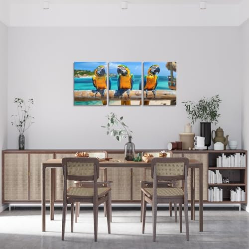 Loussiesd Parrot Bathroom Wall Art for Home Decor 40x30cmx3Pcs Wild Birds 40x30cmx3Pcs Canvas Wall Art for Living Room Bedroom Cute Animal Theme Office Wall Decorations Artwork Posters Seaside