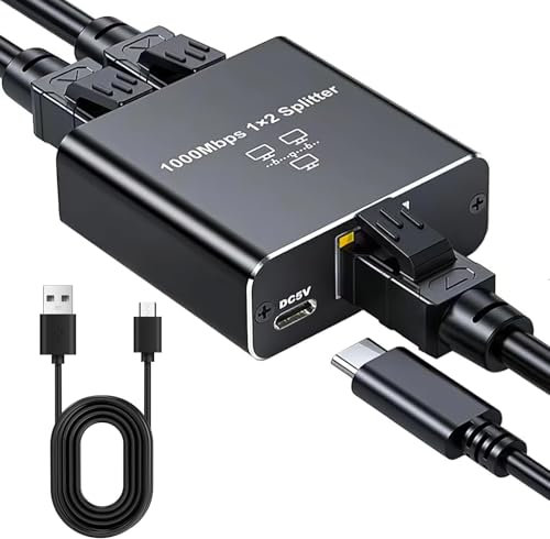 Switch Ethernet 2 Ports RJ45 1000 Mbps Commutateur LAN 2 Ports avec câble d'alimentation de Type C Commutateur Ethernet Gigabit pour Ordinateur, concentrateur, routeur, décodeur, TV numérique etc