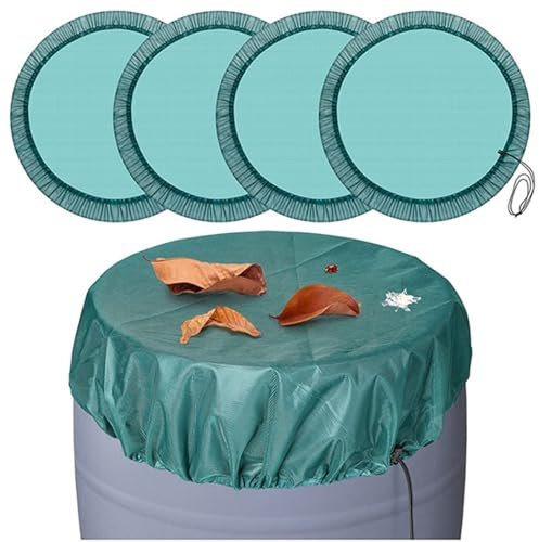 HYFEUOKF Netzabdeckung FüR Regentonne 4 Stück grüne Netzabdeckung for Regentonne, Regenwasser-Sammeltonne, Netzabdeckung mit elastischen Kordelzugblättern. FüR Regentonne