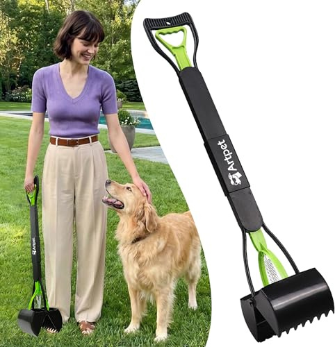 Artpet Pelle à Déjections Canines avec Manche Long | Pelle de 80 cm robuste pour grands chiens. Utilisation d’une main sur gazon et béton, réduit la tension au dos.