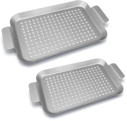 Rdxanc 2 bandejas de metal para asar al aire libre, con agujeros y asa, bandeja para hornear galletas