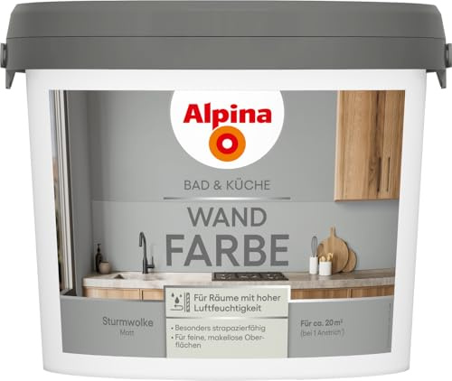 Alpina Peinture murale pour salle de bain et cuisine - Motif nuage de tempête - Peinture d'intérieur mate pour pièces humides - Haut pouvoir couvrant et anti-gouttes - Peinture murale et plafond prête