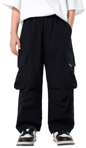 SEAUR Pantaloni Cargo Baggy Ragazzi Vita Elastica Pantaloni a Gamba Larga Oversize Hip-Hop Streetwear 4 Tasche Adolescenti 170 (14-15 Anni)