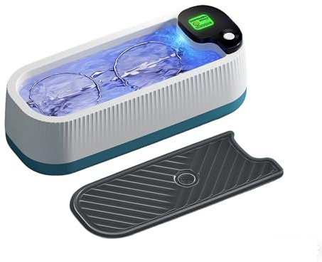 Ultraschallreiniger, Tragbarer Reiniger für Brille, Schmuck & Uhr, 360° Tiefenreinigung mit Hochfrequenz Vibration, Kompakt für Haushalt, Büro und Reise (weiß)