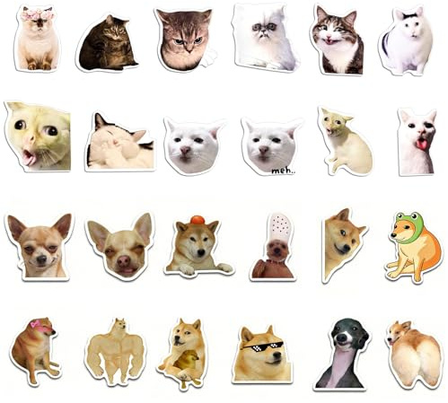 QingWing 24 Stück Funny Katzen und Hunde Meme Kühlschrankmagnete, Cat Meme Fridge Magnet Kühlschrankmagnet, Katzen Kühlschrankmagnete Lustig Magnete für Whiteboard, Büro, Kühlschrank, Whiteboard