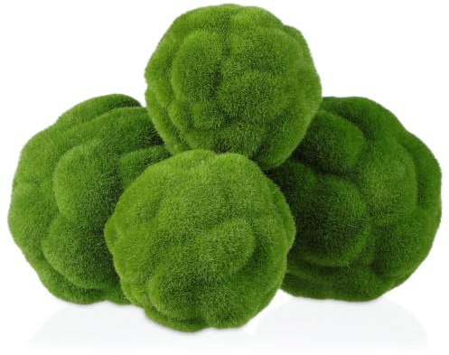 Cabilock 4 Pack Artificial Moss Rocks,Green Bowl Filler, 3.9 and 4.7 Inch | Faux green moss balls for decorative bowls, floral arrangements, DIY crafts, tabletop displays and potted plant styling