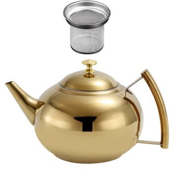 SUPVOX Théière Inox 2l Dorée Poignée Latérale, Bouilloire à Thé pour Infusion en Vrac, Ustensile Cuisine Maison Pratique et Facile à Nettoyer, Bouilloire à Thé Solide pour Goûter