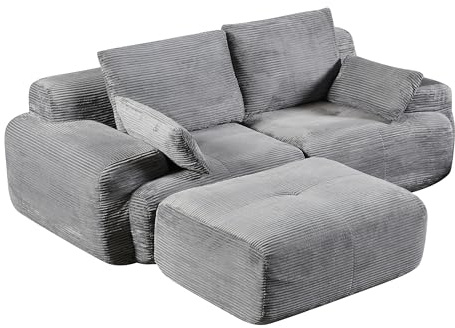 PixelPilot Cord Sofa Modulares L-förmiges Ecksofa Schlafsofa mit Ottoman Hocker, Ohne Montage, Polstersofa Couchs für Wohnzimmer (2-Sitzer+1)