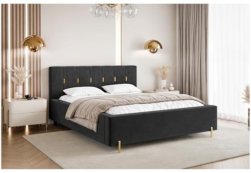 MEBLINI Fabio Polsterbett 180x200 mit Stauraum - Lattenrost und Bettkasten - Kopfteil Bett mit Stauraum - Doppelbett - Stauraumbett - Betten - 180x200 - Schwarz Samt ohne Matratze