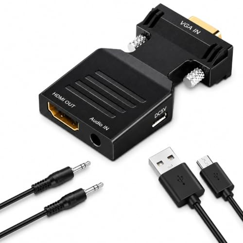 TAKUZA VGA auf HDMI Adapter, 1080P 60Hz Konverter mit Audio und Stromkabel | Nur Einweg VGA zu HDMI, Plug & Play, VGA Stecker auf HDMI Buchse für PC, Laptop an TV, Monitor, Projektor