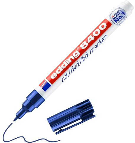 edding 8400 CD/DVD/BD Marker - blau - 1 Stift - Rundspitze 0,5-1 mm - für die dauerhafte Beschriftung von CDs, DVDs und Blu-ray Discs